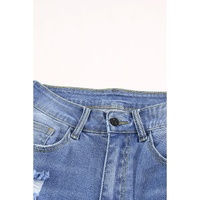 Sky Blue Ripped Tassel Bermuda Denim Shorts - M thumbnail