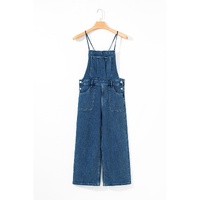 Dusk Blue Adjustable Tie Straps Cropped Wide Leg Denim Overalls - L thumbnail