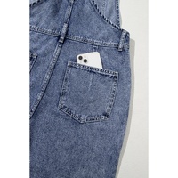 Sail Blue Denim Bib Straight Leg Jumpsuit with Pockets - L thumbnail