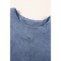Light Blue Denim Cuffed Sleeve Tee Elastic Shorts Set - L thumbnail