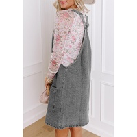 Medium Grey Wide Strap Button Front Pocketed Denim Mini Dress - L thumbnail