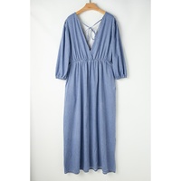 Myosotis Chambray Deep V Neck Bracelet Sleeve Maxi Dress - L thumbnail