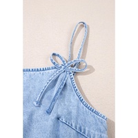 Beau Blue Bow Detail Spaghetti Straps Ruffle Hem Denim Short Dress - XL thumbnail
