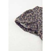 Brown Denim Leopard Printed Short Puff Sleeve Mini Dress - XL thumbnail
