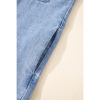 Dusk Blue Short Sleeve Pocketed Button up Denim Tunic Dress - S thumbnail