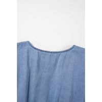 Ashleigh Blue Ruffled V Neck Smocked High Waist Denim Mini Dress - L thumbnail