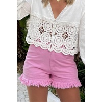 Pink Frayed Edge Mid Rise Denim Shorts - 10 US thumbnail