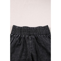 Black Smocked High Waist Mineral Washed Jean Shorts - 10 US thumbnail
