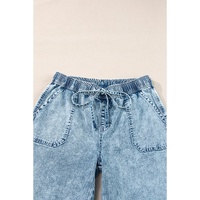 Myosotis Mineral Wash Drawstring Waist Loose Straight Denim Pants - 10 US thumbnail
