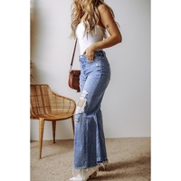 Ashleigh Blue Distressed Raw Hem Straight Leg High Waist Jeans - 10 US thumbnail