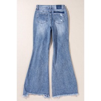 Dusk Blue High Rise Ripped Distressed Hem Flared Jeans - 8 US thumbnail