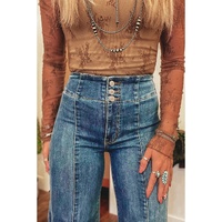 Sail Blue High Waist Button Fly Seamed Raw Hem Flare Jeans - 4 US thumbnail