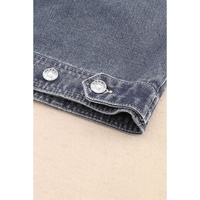 Gray Chest Pockets Drop Shoulder Loose Denim Jacket - L thumbnail