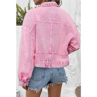 Pink Rivet Studded Pocketed Denim Jacket - L thumbnail