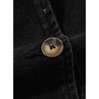 Black Side Pockets Lapel Collar Denim Jacket - S thumbnail