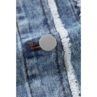 Beau Blue Plaid Print Patchwork Hooded Raw Hem Denim Jacket - L thumbnail