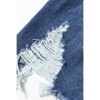 Sky Blue Light Wash Distressed Frayed Long Denim Jacket - L thumbnail
