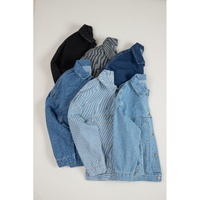 Dark Blue Washed Oversize Pocketed Denim Jacket - M thumbnail