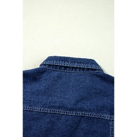 Navy Blue Ruffle Raw Hem Flap Pockets Denim Jacket - S thumbnail