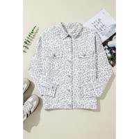 White Leopard Printed Flap Pocket Denim Jacket - XL thumbnail