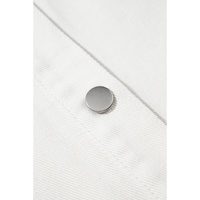 White Cow Spot Patchwork Flap Pocket Distressed Hem Long Denim Jacket - S thumbnail