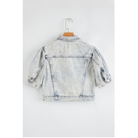 Beau Blue Light Wash Buttoned Chest Pocket Puff Sleeve Denim Jacket - L thumbnail