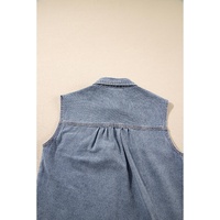 Beau Blue Denim Flap Pocket Curved Hem Shirt Vest - S thumbnail