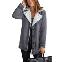 Gray Lapel Collar Button Fleece Jacket - M thumbnail