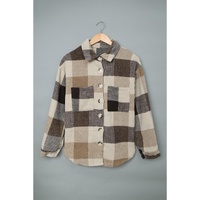 Khaki Plaid Color Block Buttoned Long Sleeve Jacket with Pocket - S thumbnail