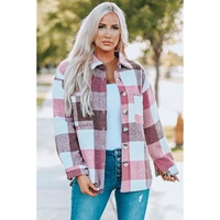 Plaid Color Block Buttoned Long Sleeve Jacket with Pocket - S thumbnail