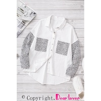 White Contrast Leopard Denim Jacket - M thumbnail