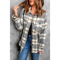Brown Plaid Print Pocket Women Shacket - S thumbnail