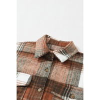 Brown Plaid Flap Pockets Shacket - 2XL thumbnail