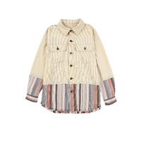 Button Up Pockets Striped Color Block Corduroy Jacket - S thumbnail