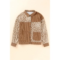 Brown Leopard Print Corduroy Long Sleeve Jacket - S thumbnail