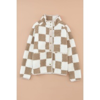 Brown Checked Snap Button Sherpa Jacket - XL thumbnail