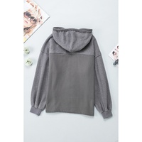 Gray Flap Pocket Drawstring Hood Zip Up Jacket - M thumbnail