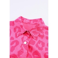 Pink Leopard Print Button Cuffs Raw Hem Jacket - L thumbnail