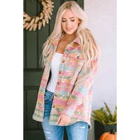 Azura Exchange Multicolor Western Aztec Print Button Flap Pocket Shacket - L thumbnail