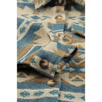 Azura Exchange Blue Western Aztec Print Button Flap Pocket Shacket - M thumbnail