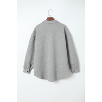 Gray Solid Textured Flap Pocket Buttoned Shacket - M thumbnail