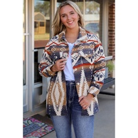 Multicolor Aztec Print Button-Up Oversized Jacket - L thumbnail