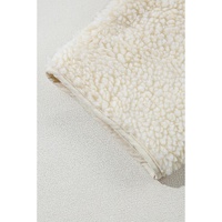 Beige Fleece Zip Up Drawstring Hooded Pocketed Jacket - M thumbnail