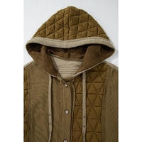 Jungle Green Quilted Textured Patchwork Loose Fit Hooded Jacket - M thumbnail
