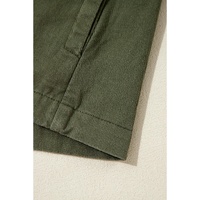 Moss Green Snap Button Zipper Tight Waist Collared Jacket - L thumbnail
