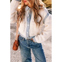 White Contrast Trim Buttoned Sherpa Jacket - M thumbnail