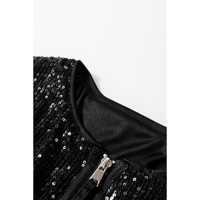Black Sequin Zip up Round Neck Long Sleeve Jacket - S thumbnail
