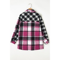 Black Plaid Colorblock Loose Shacket - M thumbnail
