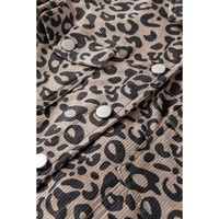 Dark Khaki Leopard Print Corduroy Irregular Hem Buttoned Jacket - L thumbnail