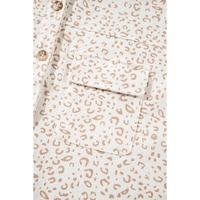 Beige Leopard Print Flap Pockets Buttoned Corduroy Shacket - L thumbnail